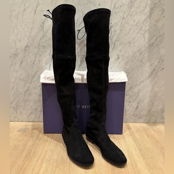 Stuart Weitzman Lowland Black Suede Over-the-Knee Boots - Picture 1 of 12